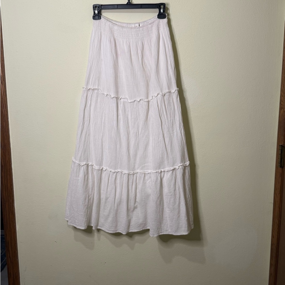 White Cotton Gauzy Tiered Maxi Skirt